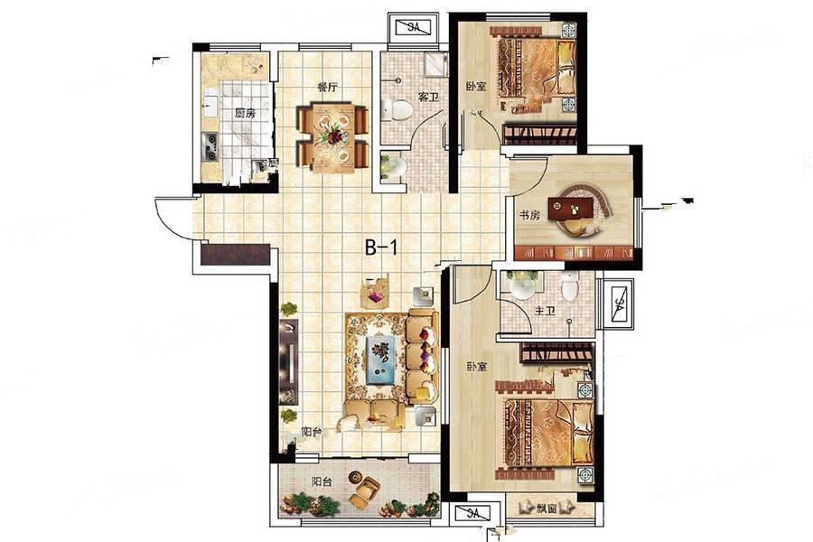 同信府3室2厅2卫122㎡户型图