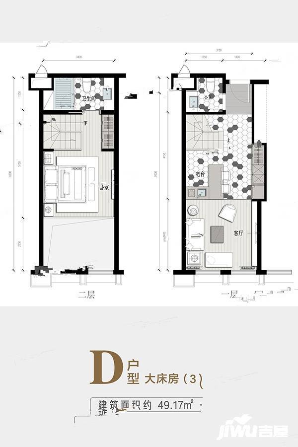 维景蚂蚁工坊1室2厅2卫49.2㎡户型图