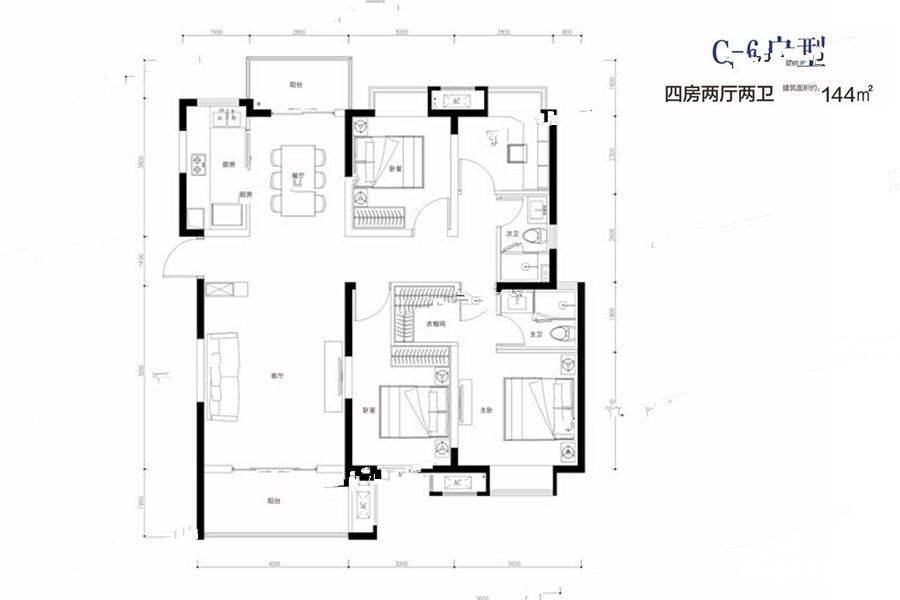 金茂湾4室2厅2卫144.9㎡户型图