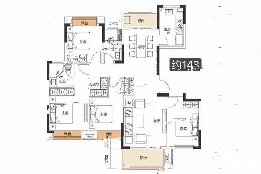 美的梧桐庄园4室2厅2卫143㎡户型图