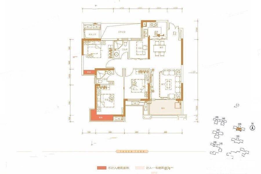 天健城4室2厅2卫115㎡户型图