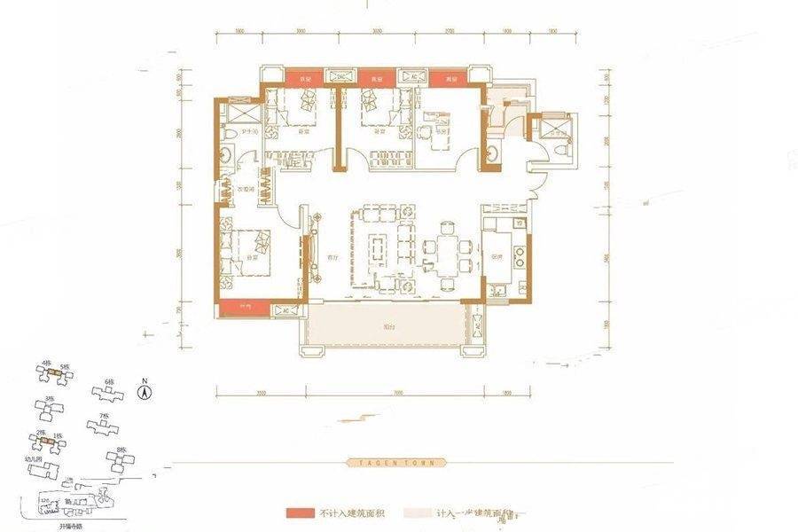 天健城4室2厅2卫140㎡户型图