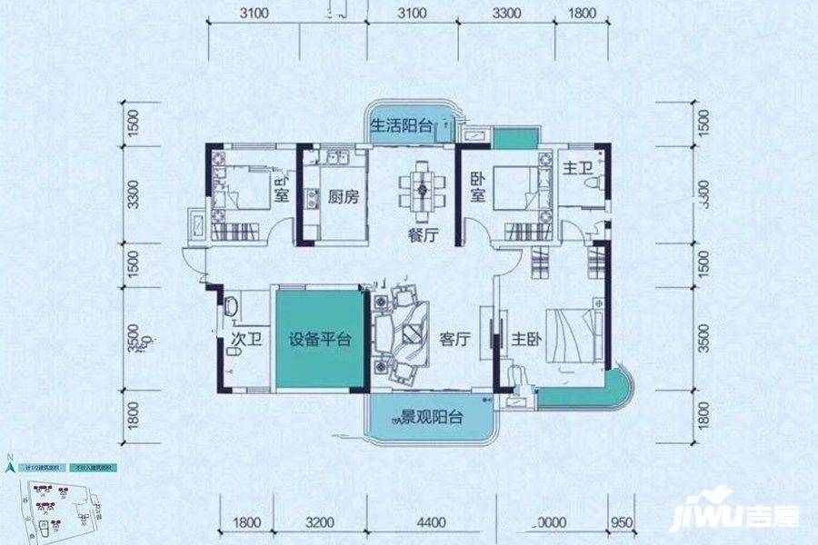 三润城4室2厅2卫132㎡户型图