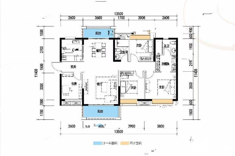 宁乡美的城4室2厅2卫138㎡户型图