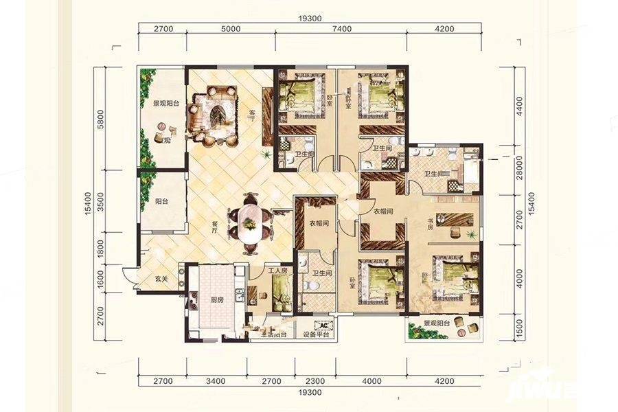 湘江壹号5室2厅2卫280㎡户型图