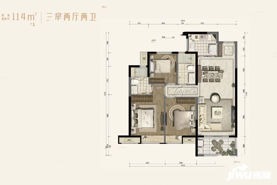 中梁云麓传奇3室2厅2卫114㎡户型图