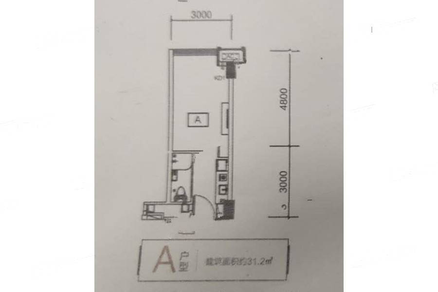 敏捷珑玥府1室1厅1卫31.2㎡户型图