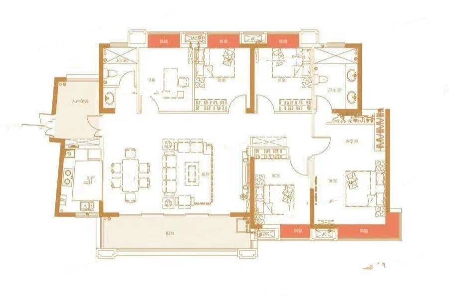 天健城5室2厅2卫174㎡户型图