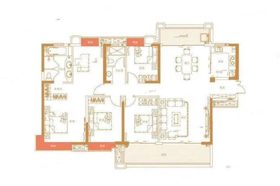 天健城5室2厅2卫178㎡户型图