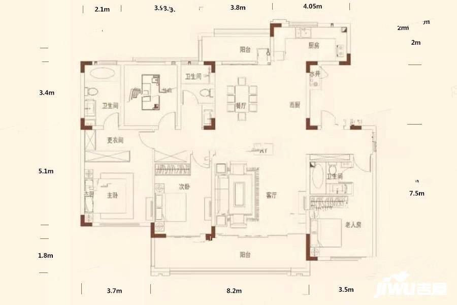 梅溪正荣府4室2厅3卫169㎡户型图