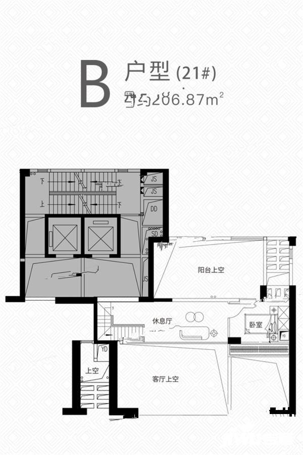 万科里金域国际1室3厅1卫206.9㎡户型图