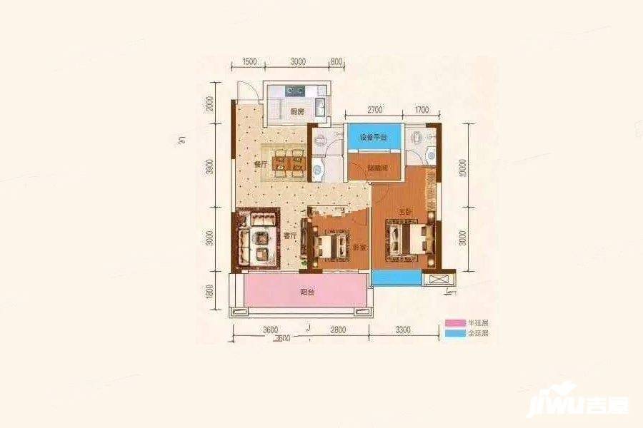 乾源国际广场2室2厅2卫105.9㎡户型图