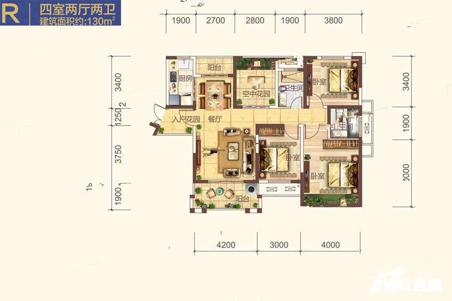 明发阅江悦府三期4室2厅2卫130㎡户型图