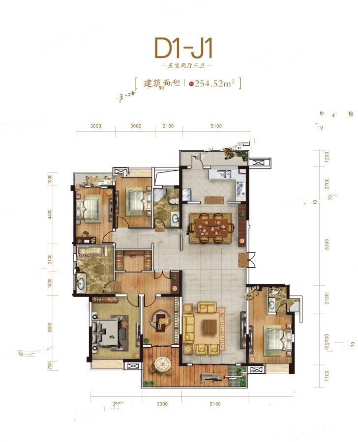 福天藏郡院子6室2厅2卫254.5㎡户型图