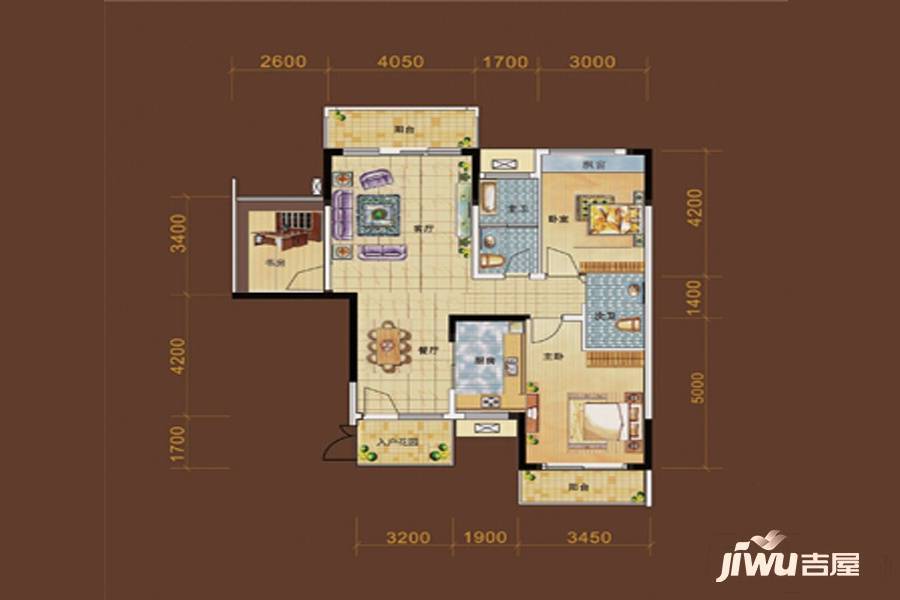 中鼎江岸花城3室2厅2卫115.8㎡户型图