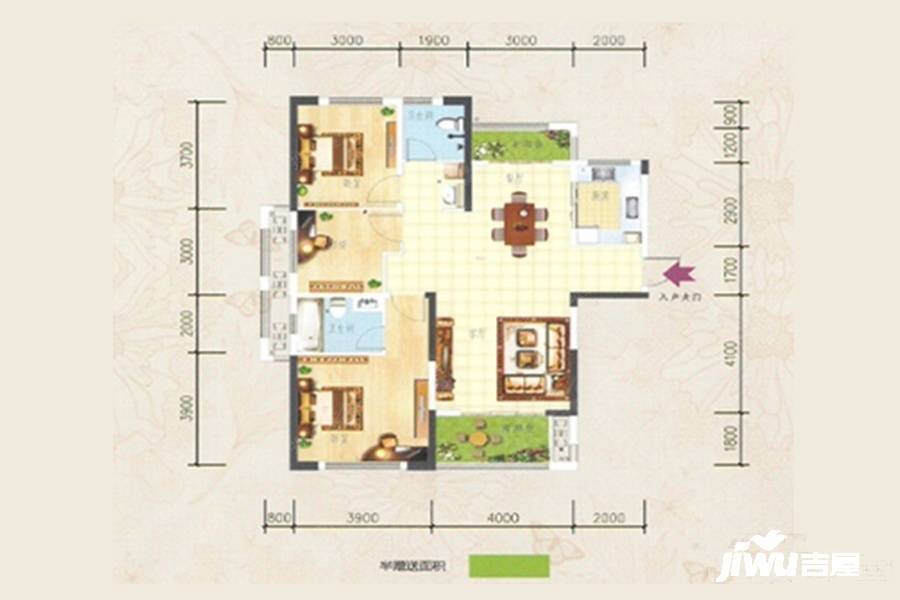 绿地中央花园3室2厅2卫128㎡户型图