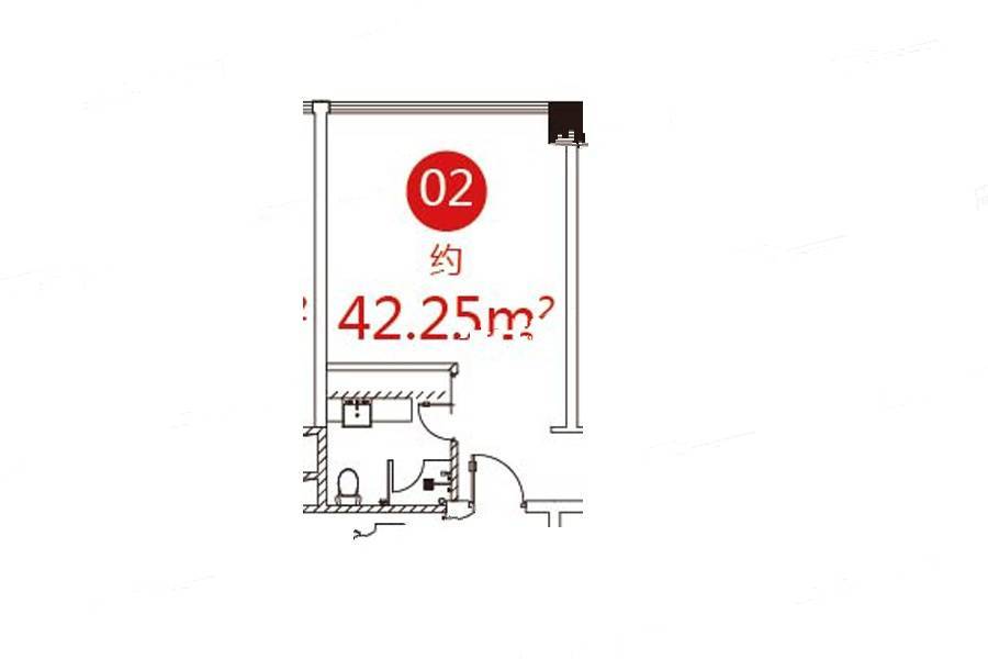 港湘铂玥1室1厅1卫42.3㎡户型图