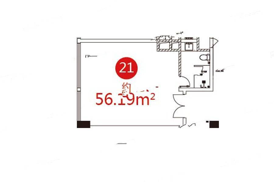 港湘铂玥1室1厅1卫56.2㎡户型图