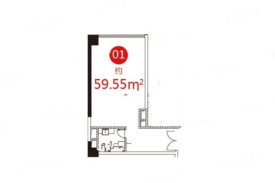 港湘铂玥1室1厅1卫59.5㎡户型图