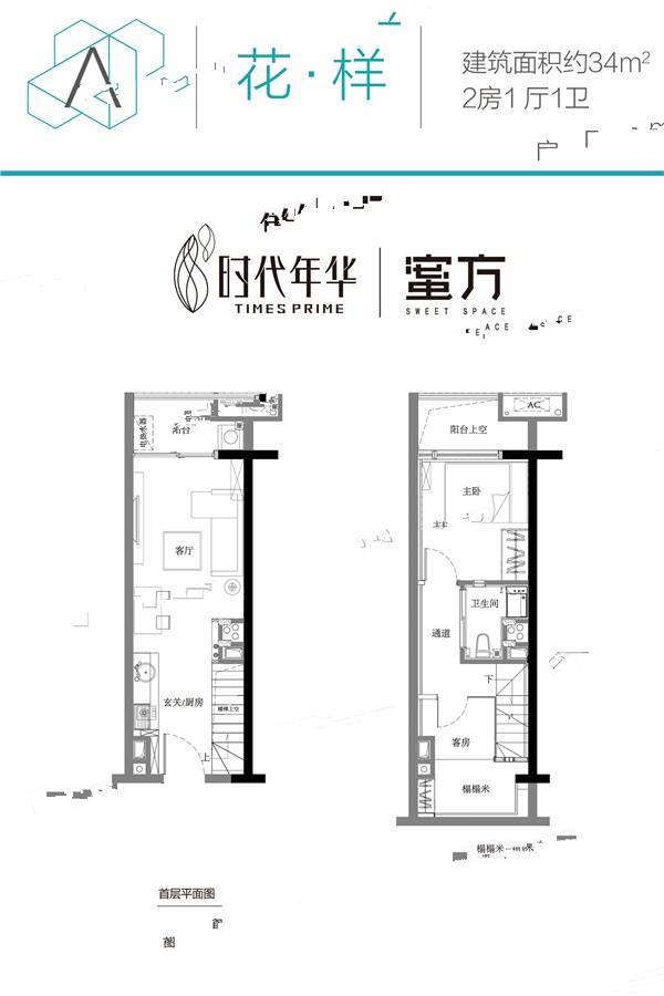 时代年华2室1厅1卫34㎡户型图