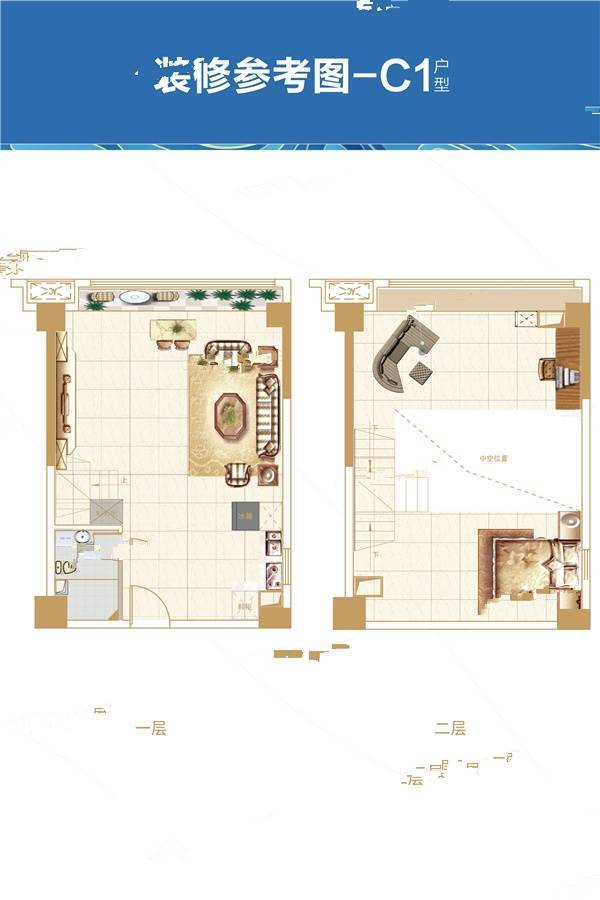 信城湘江揽月2室1厅1卫64.3㎡户型图