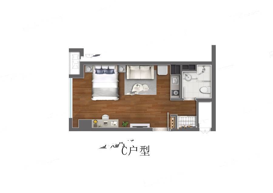 长沙檀府1室1厅1卫45.2㎡户型图