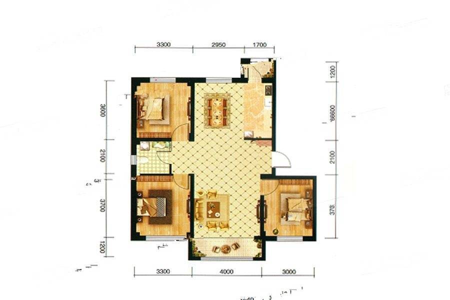 欣凤学城三期3室2厅1卫112㎡户型图