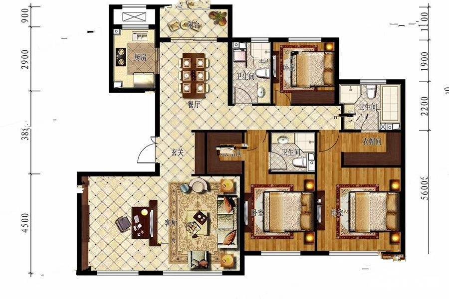 融创融公馆3室2厅3卫163㎡户型图