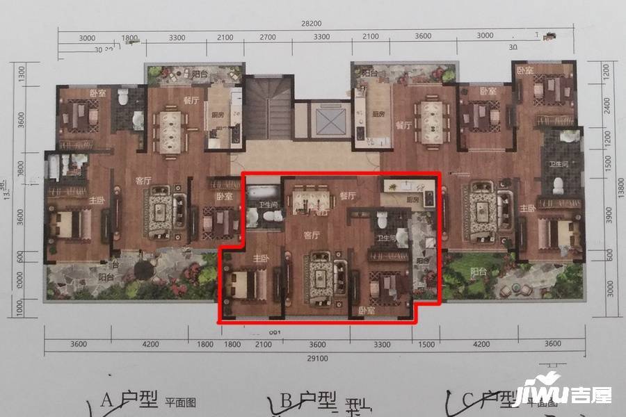 大理春江海月湾2室2厅2卫91.8㎡户型图