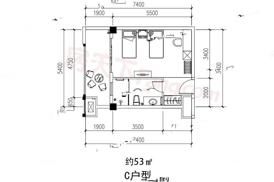 大理悦山海普通住宅53㎡户型图