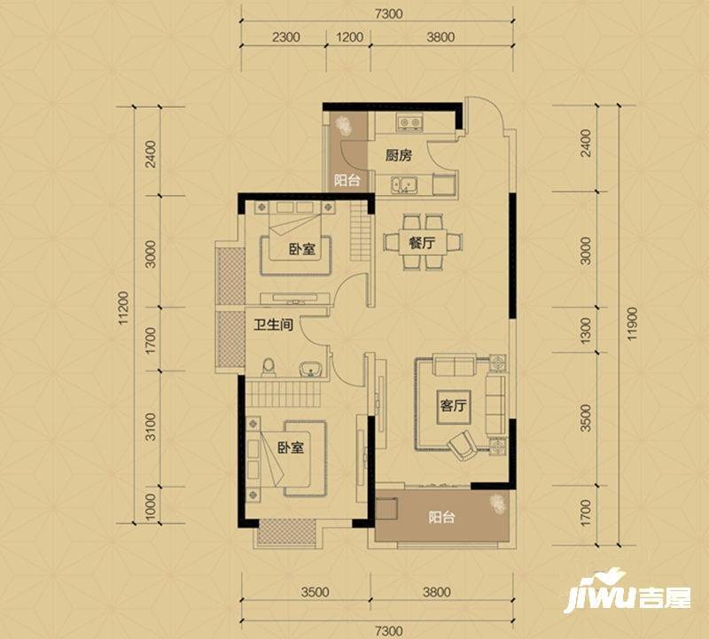 民发都会山2室2厅1卫89㎡户型图