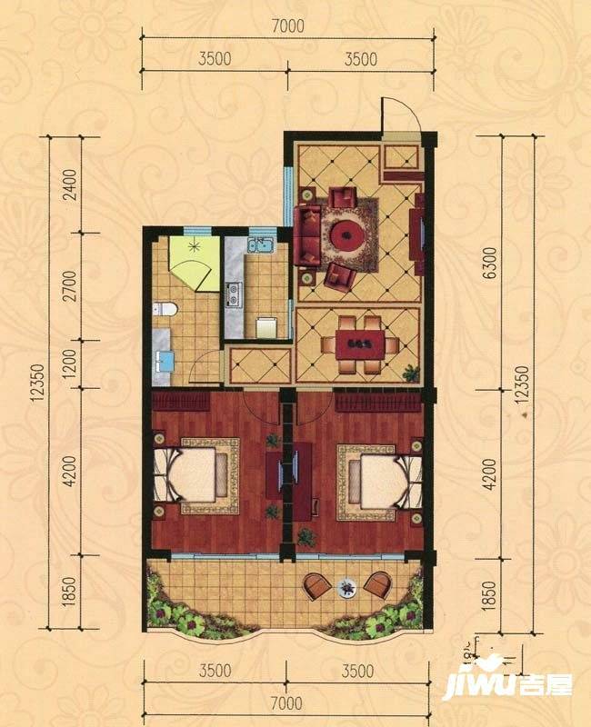 巴黎都市2室2厅1卫86㎡户型图