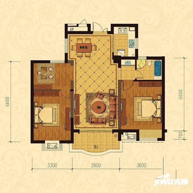 巴黎都市3室2厅1卫108㎡户型图