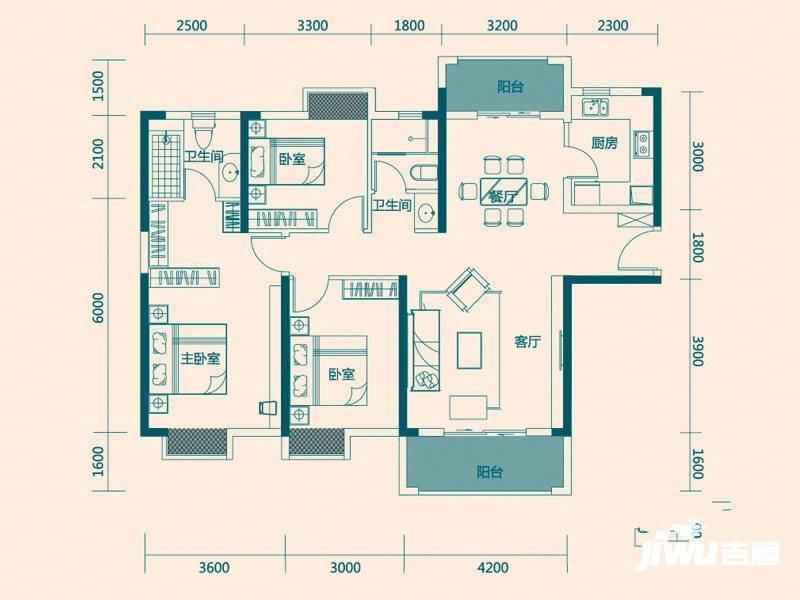 东津世纪城3室2厅2卫136.4㎡户型图