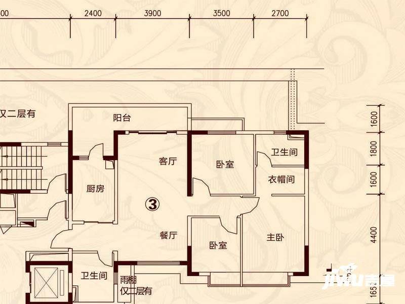 襄阳恒大名都3室2厅2卫130.2㎡户型图