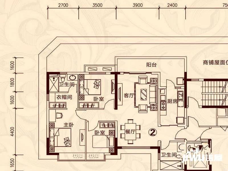 襄阳恒大名都3室2厅2卫130.3㎡户型图