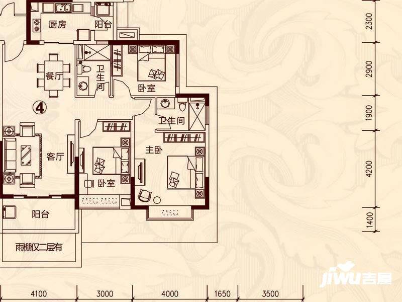 襄阳恒大名都3室2厅2卫132.8㎡户型图