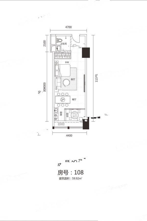 栢麗大厦1室1厅1卫59.9㎡户型图