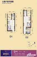 峰尚国际公寓1室1厅1卫50㎡户型图