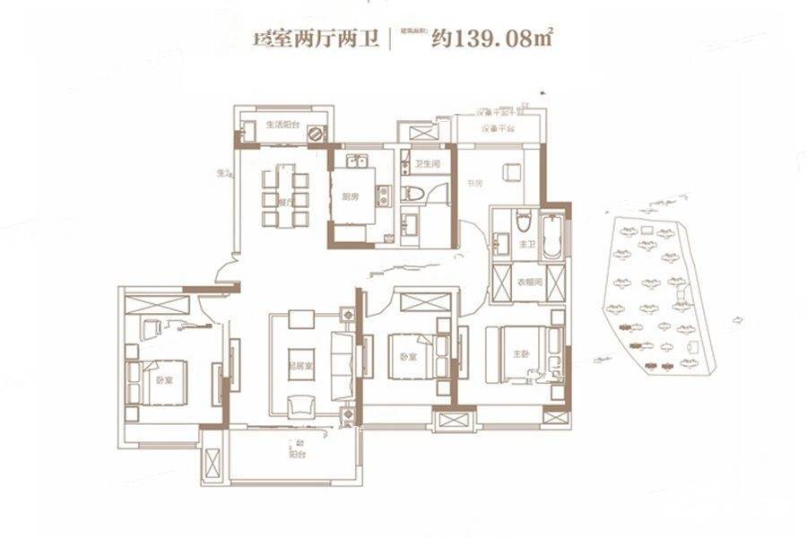 建业壹号城邦4室2厅2卫139.1㎡户型图