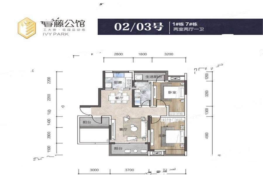 春藤公馆2室2厅1卫107㎡户型图