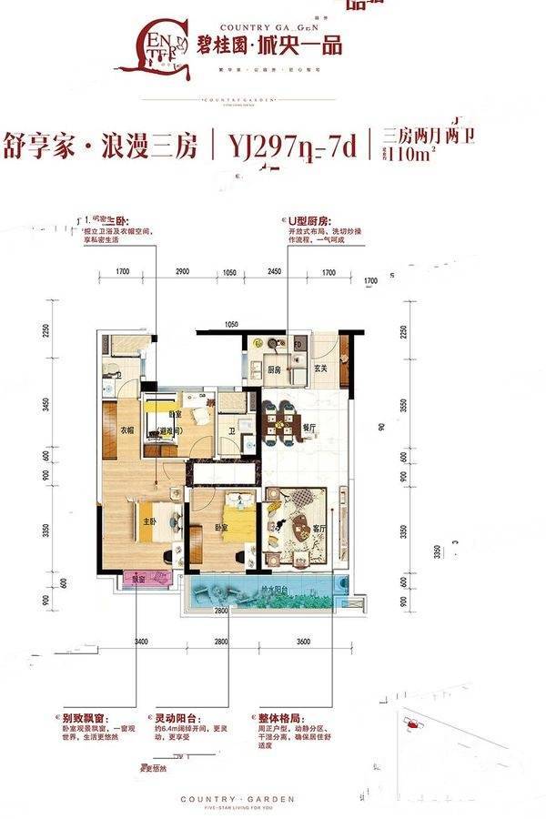 碧桂园城央一品3室2厅2卫110㎡户型图