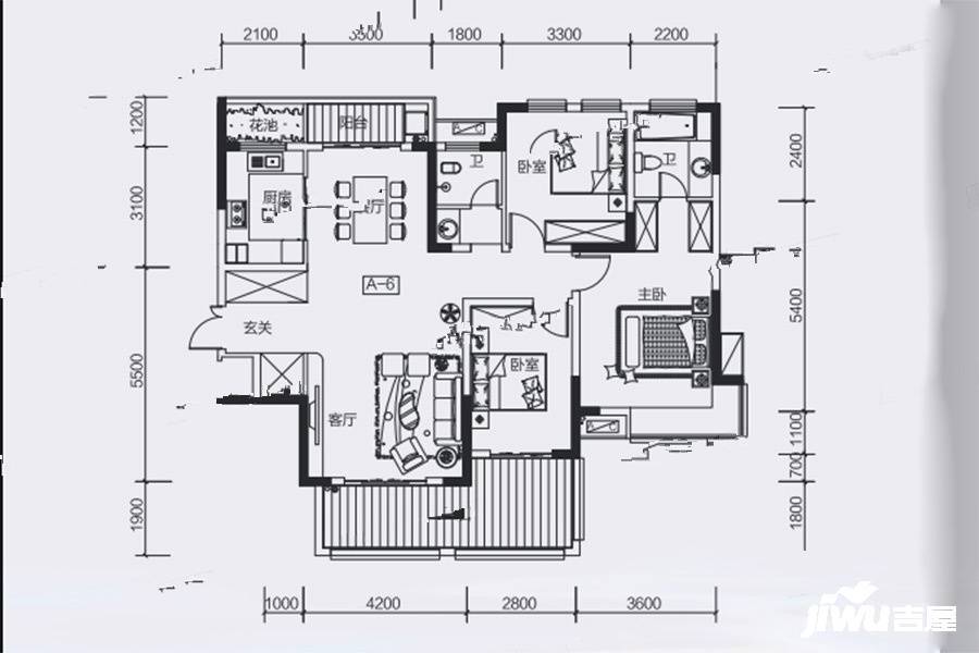 学府港湾二期3室2厅2卫135㎡户型图