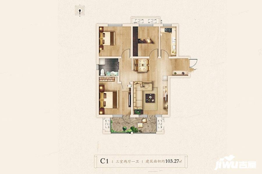 荣盛锦绣豪庭3室2厅1卫103㎡户型图