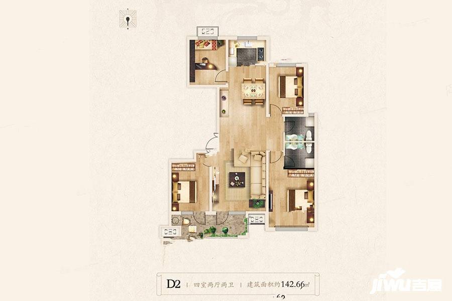 荣盛锦绣豪庭4室2厅2卫142㎡户型图