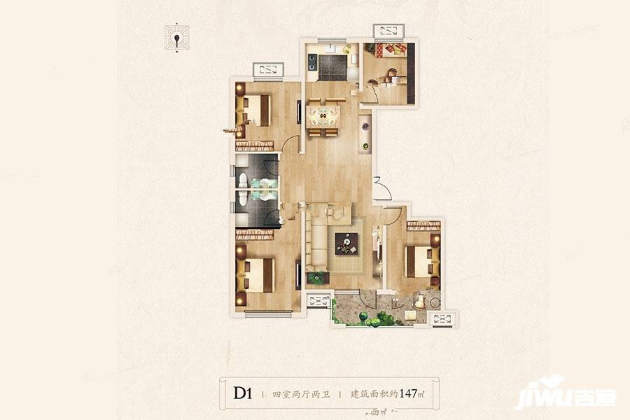 荣盛锦绣豪庭4室2厅2卫147㎡户型图