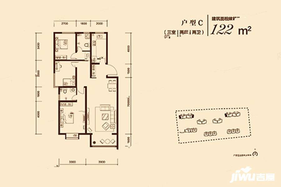 金地逸景3室2厅2卫122㎡户型图