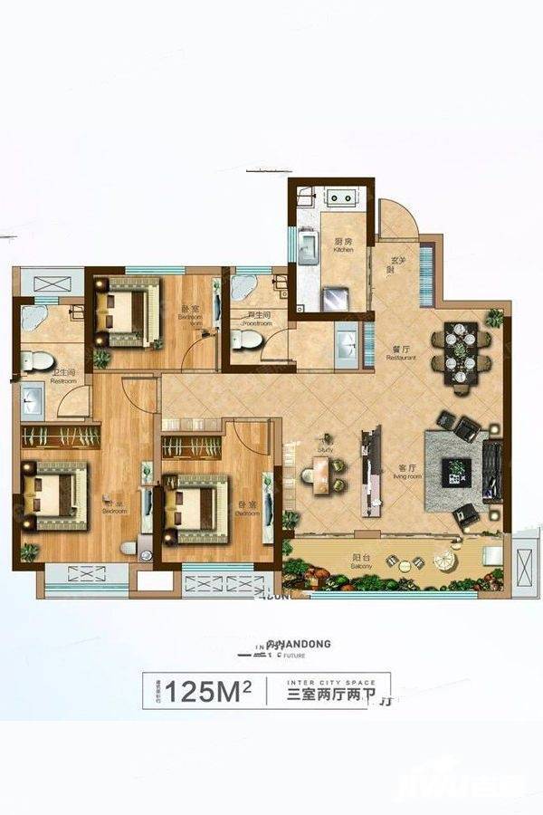 绿地城际空间站3室2厅2卫125㎡户型图