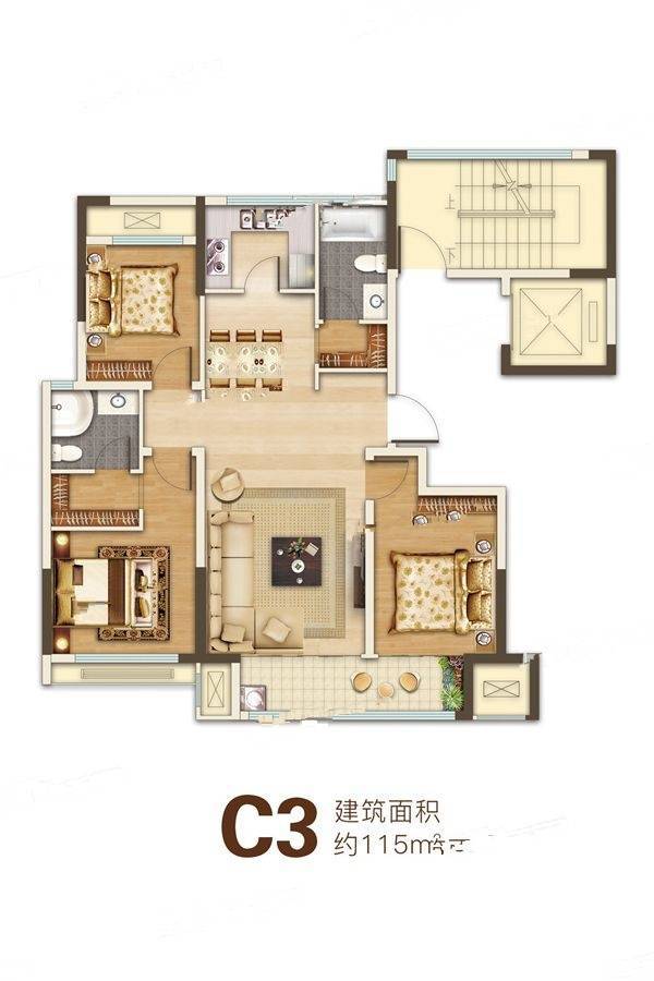 永锋百合新城3室1厅2卫115㎡户型图