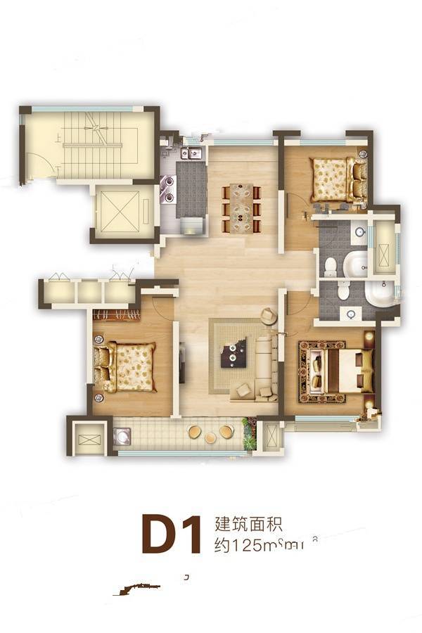 永锋百合新城2室1厅2卫125㎡户型图